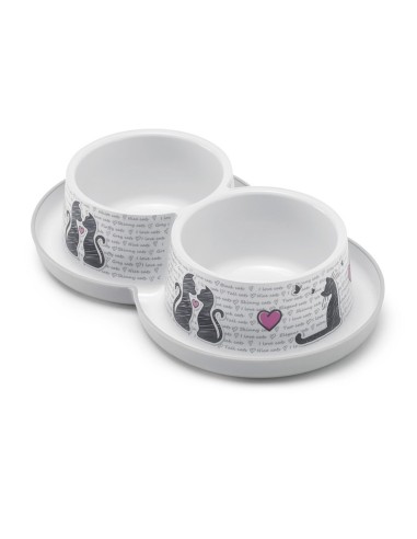 Ciotola in plastica doppia Ø 9,5 cad. antiformiche e antiscivolo, Decorazione sul bordo, Finitura bianca, Linea con Amore