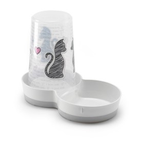 Ciotola in plastica bianca Ø 16 cm con dispenser per acqua o cibo, Linea con Amore