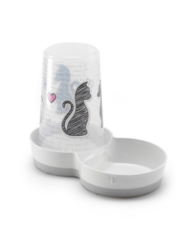 Ciotola in plastica bianca Ø 16 cm con dispenser per acqua o cibo, Linea con Amore