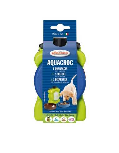Aquarock multi-purpose water bottle with built-in bowls and hygiene bag holder - Record