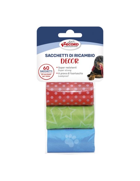 Sacchetti igienici per cani Decor, 3 rotoli/60 sacchetti 27x30 cm