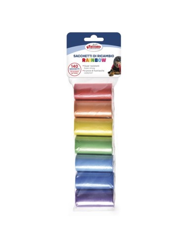 Sacchetti igeinici per cani Rainbow mini, 7 rotoli/140 sacchetti 26x20 cm