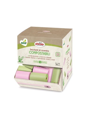 Dispenser sacchetti igienici compostabili 22x33 cm, 80 rotoli
