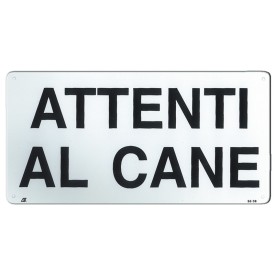 Targa in metallo con scritta "Attenti al cane"