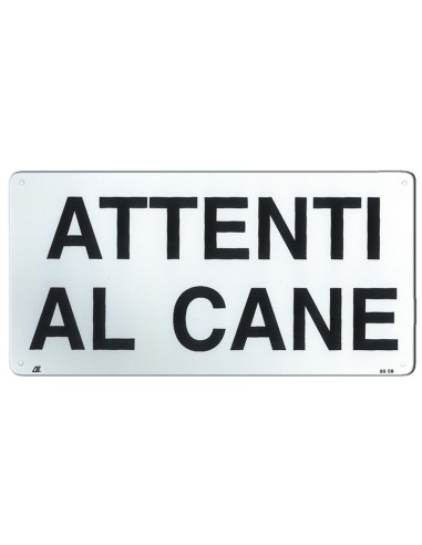Targa in metallo con scritta "Attenti al cane"