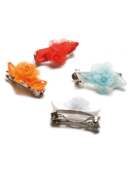 Fiocchi grandi di raso a fermaglio con stampa a cuori confezione 15