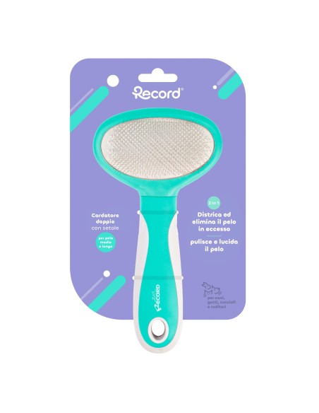 Double slicker brush with stainless steel tips and bristles - Record