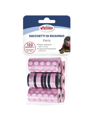 Sacchetti igienici per cani , 6 rotoli/120 sacchetti 27x30 cm