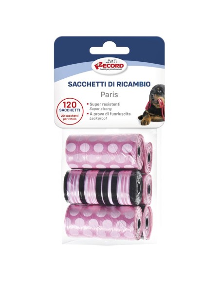 Sacchetti igienici per cani , 6 rotoli/120 sacchetti 27x30 cm