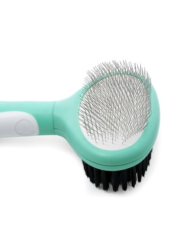 Double slicker brush with stainless steel tips and bristles - Record