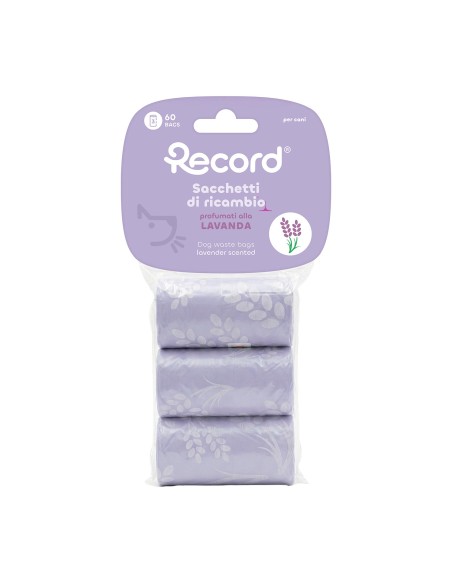 Sacchetti igienici profumati per Cani 27,5 x 30 cm, 3 rotoli/60 sacchetti - Record