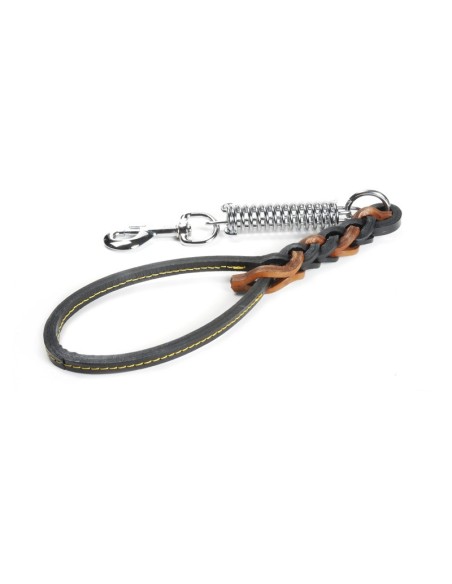 Triple plait leather leash with steel spring 50 cm - Record