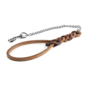 Triple plait leather leash with 60 cm steel chain - Record