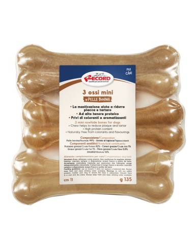 Mini ossi per cani termoretratti pelle bovina 3 pcs - Record
