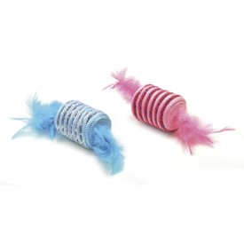 Pair of pink and light blue cylinders with feathers for cats 6 pcs - Record