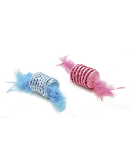 Pair of pink and light blue cylinders with feathers for cats 6 pcs - Record