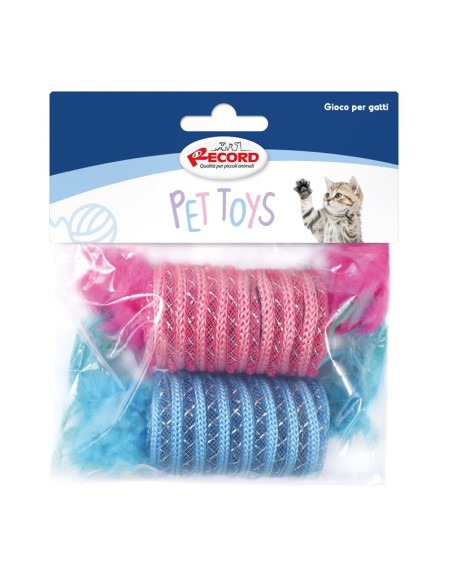 Pair of pink and light blue cylinders with feathers for cats 6 pcs - Record