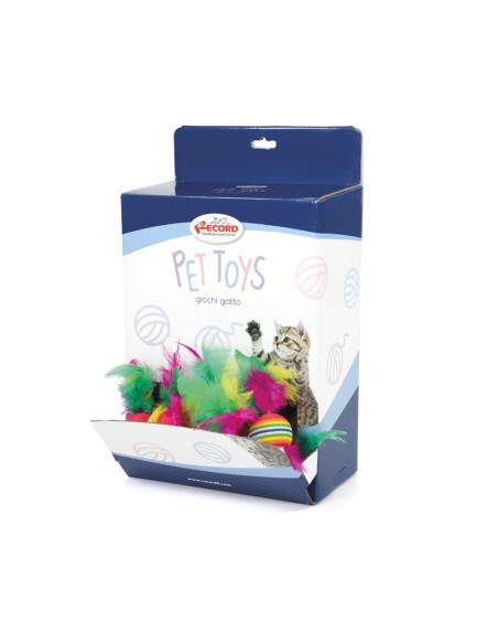 Palline per gatti in gomma morbida con piume Ø 3,5 cm Display 60 pcs - Record