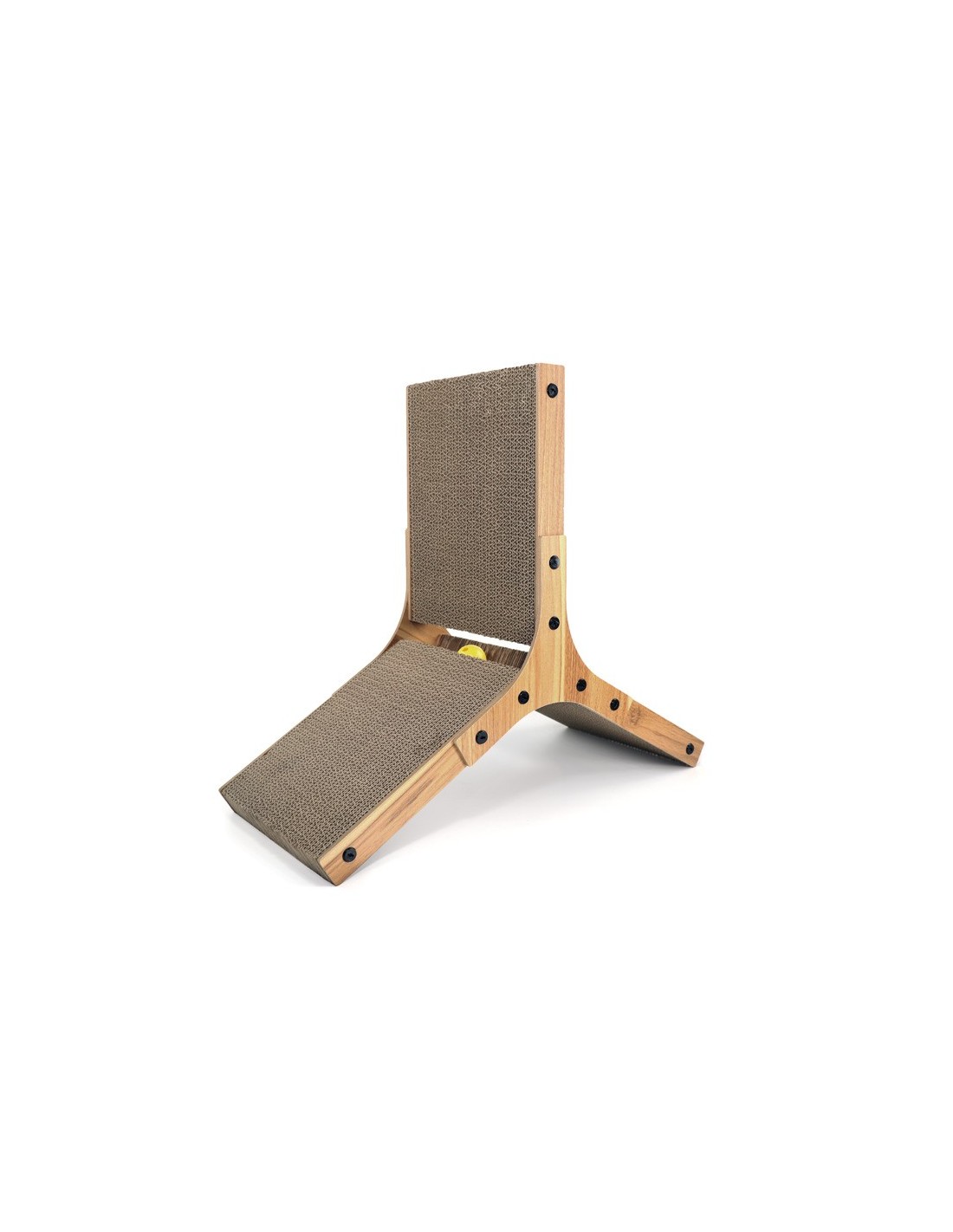 Triangle wood and cardboard cat scratcher with ball