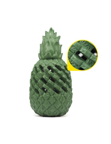 Pineapple Power dog toy made of natural rubber with plastic bottle inside - Record