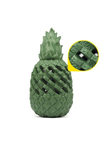 Pineapple Power dog toy made of natural rubber with plastic bottle inside - Record