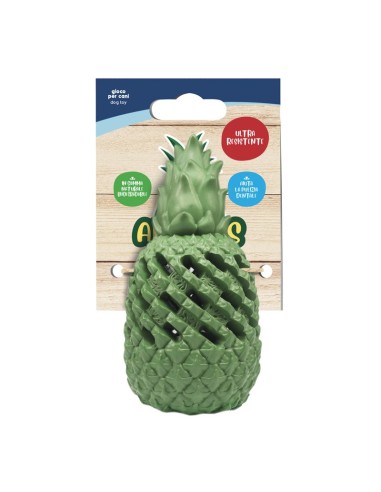 Pineapple Power dog toy made of natural rubber with plastic bottle inside - Record
