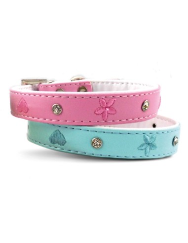 Faux leather dog collar with rhinestones and embroiders - Record