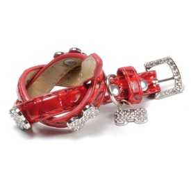 Faux leather dog collar coco printed with rhinestone - Record