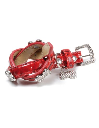 Faux leather dog collar coco printed with rhinestone - Record