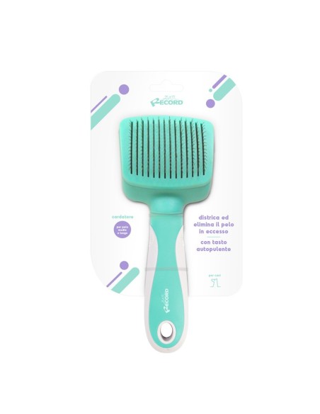 Self-cleaning slicker brush with stainless steel tips - Record