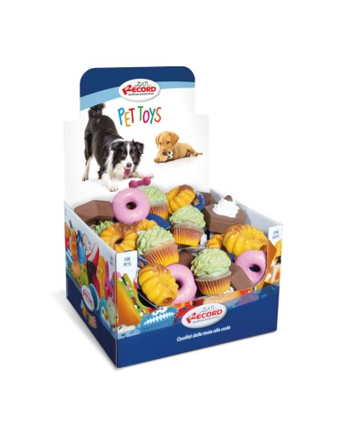 Gioco per cani in lattice con squeaker Pasticcini Display 48 pcs - Record